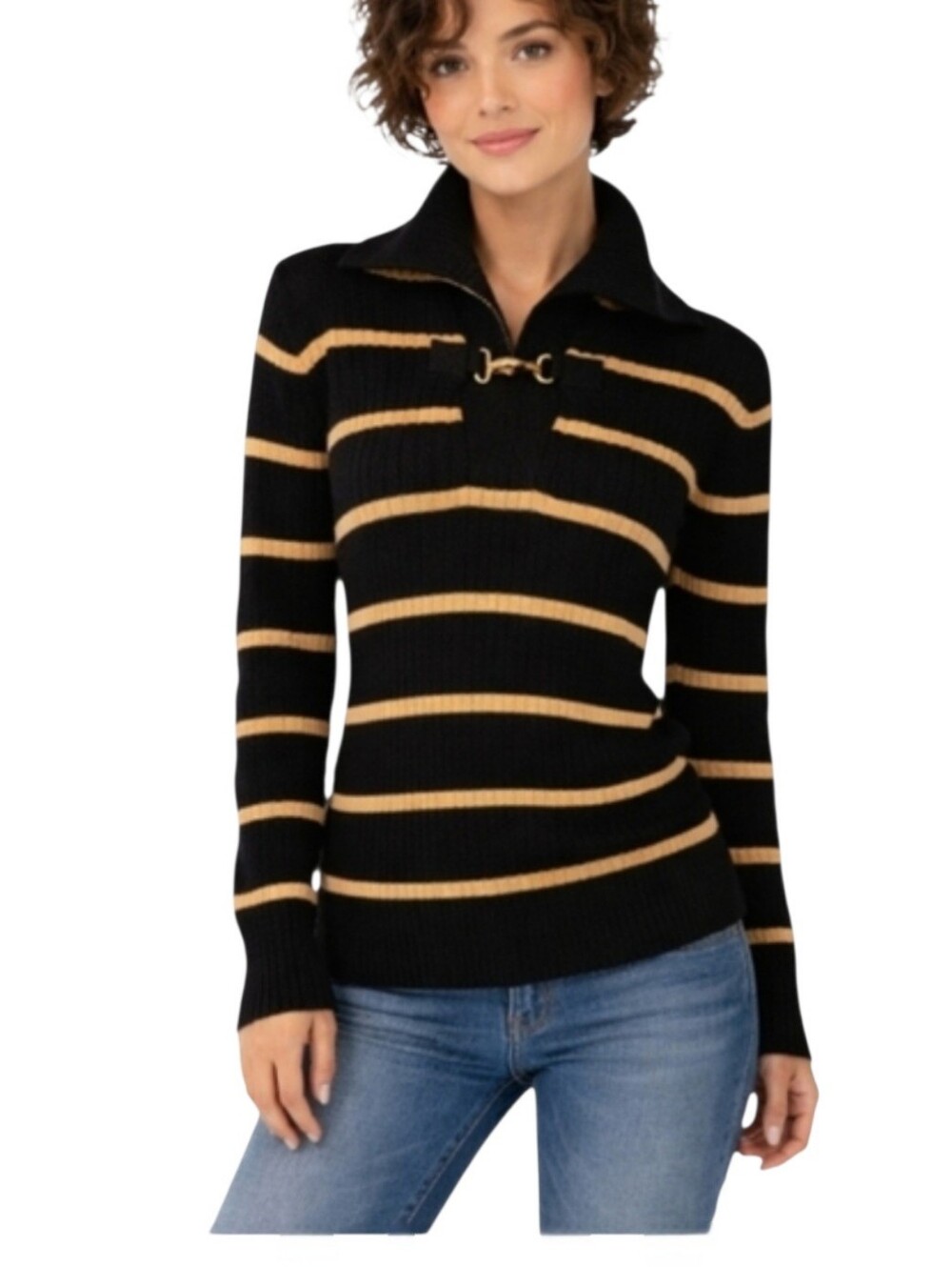 Lauren Ralph Lauren Black Gold Metallic Stripe Sweater Large